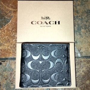 Coach Embossed Black Leather ard Holder